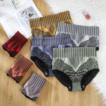 💖Compra 2 lleva 1 Gratis 💖 Ropa interior sexy de encaje de cintura alta con control de barriga para mujer