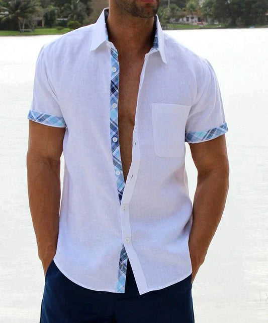 Oferta de verano-49 % OFF🔥--- Camisa informal con botones y cuello a cuadros para hombre